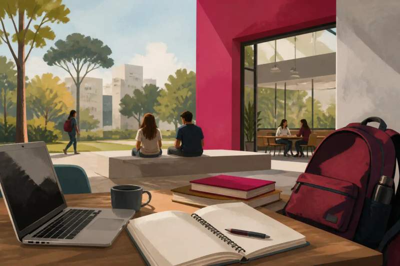 Étudiant travaillant sur ordinateur dans un appartement meublé à Curitiba.