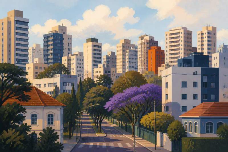 Interior de apartamento studio compacto e mobiliado no bairro Bigorrilho em Curitiba.
