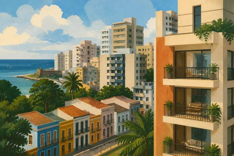 Apartamento mobiliado moderno e iluminado com varanda em Salvador.