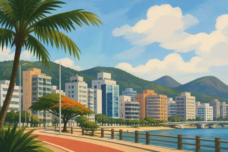 Sala de apartamento mobiliado para aluguel de temporada com janela ampla em Florianópolis.