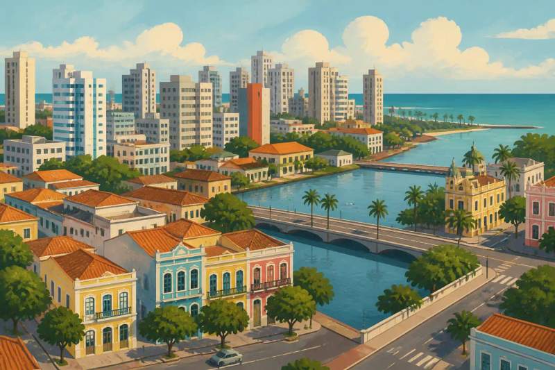 Vista aérea da orla do bairro de Boa Viagem em Recife com edifícios residenciais e mar ao fundo.