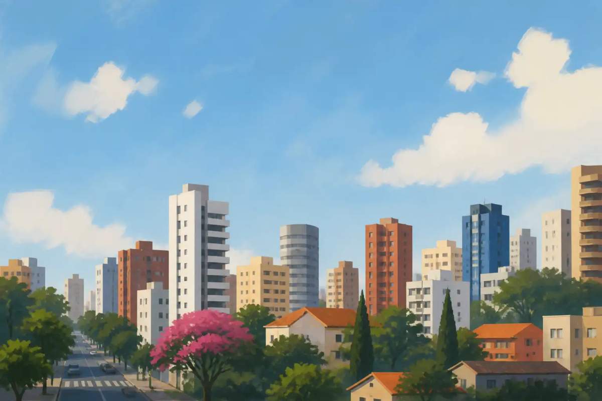 Flat mobiliado e decorado no bairro Batel em Curitiba com ambiente integrado.