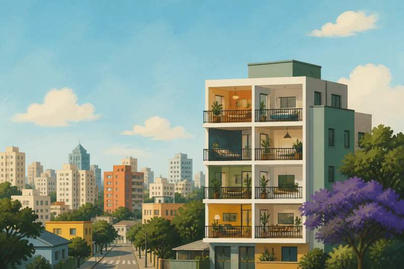 Immeuble d'habitation moderne à Curitiba abritant plusieurs appartements meublés Shortstay.